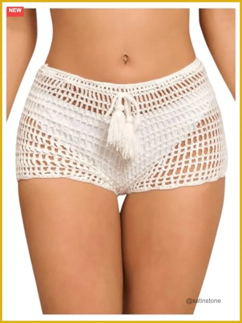 Crochet Hollow Out Tie Waist See Through Boho Shorts Cover Up